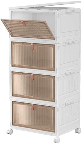 CTSNSLH 4 Tier Plastic Storage Bins and Boxes Organizer - Stackable with Lids for Bedroom, Living Room, Office - Foldable Containers