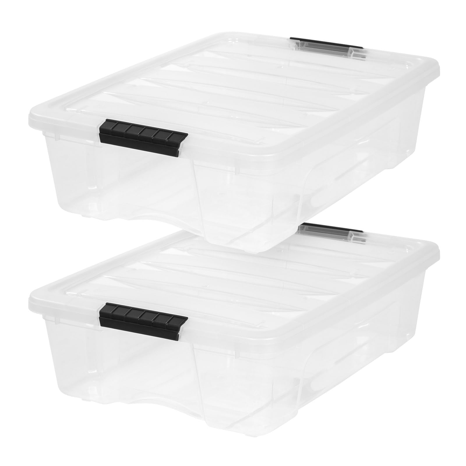 IRIS USA 54 Qt Stackable Plastic Storage Bins with Lids, 6 Pack - BPA-Free, Made in USA - See-Through Organizing Solution, Latches, Durable Nestable Containers, Secure Pull Handle - Clear