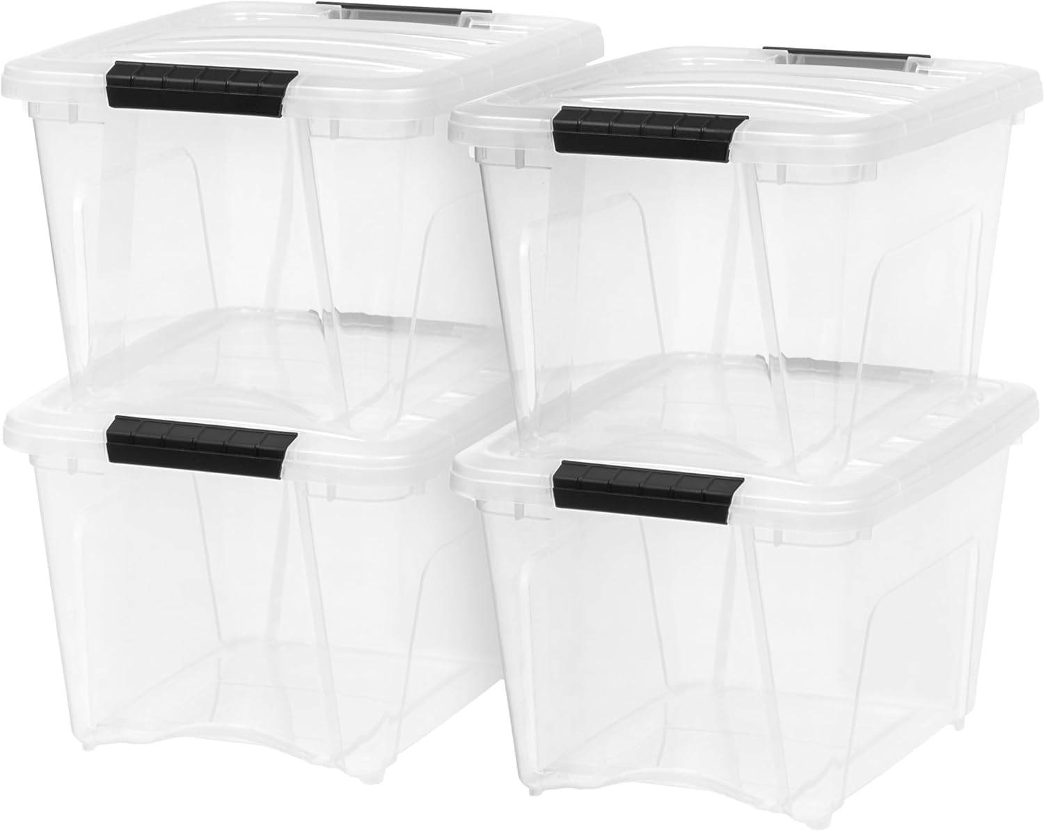 IRIS USA 54 Qt Stackable Plastic Storage Bins with Lids, 6 Pack - BPA-Free, Made in USA - See-Through Organizing Solution, Latches, Durable Nestable Containers, Secure Pull Handle - Clear