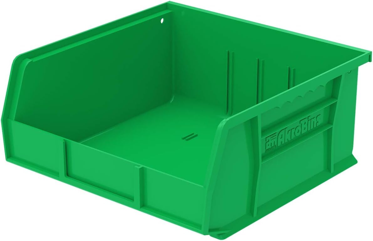Akro-Mils 30235 AkroBins Plastic Storage Bins, Space-Saving Stackable Bins for Garage, Pantry, Craft Organization, 11" x 11" x 5", Black, 6-Pack