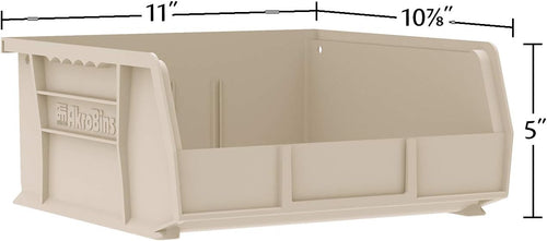 Akro-Mils 30235 AkroBins Plastic Storage Bins, Space-Saving Stackable Bins for Garage, Pantry, Craft Organization, 11" x 11" x 5", Red, 6-Pack