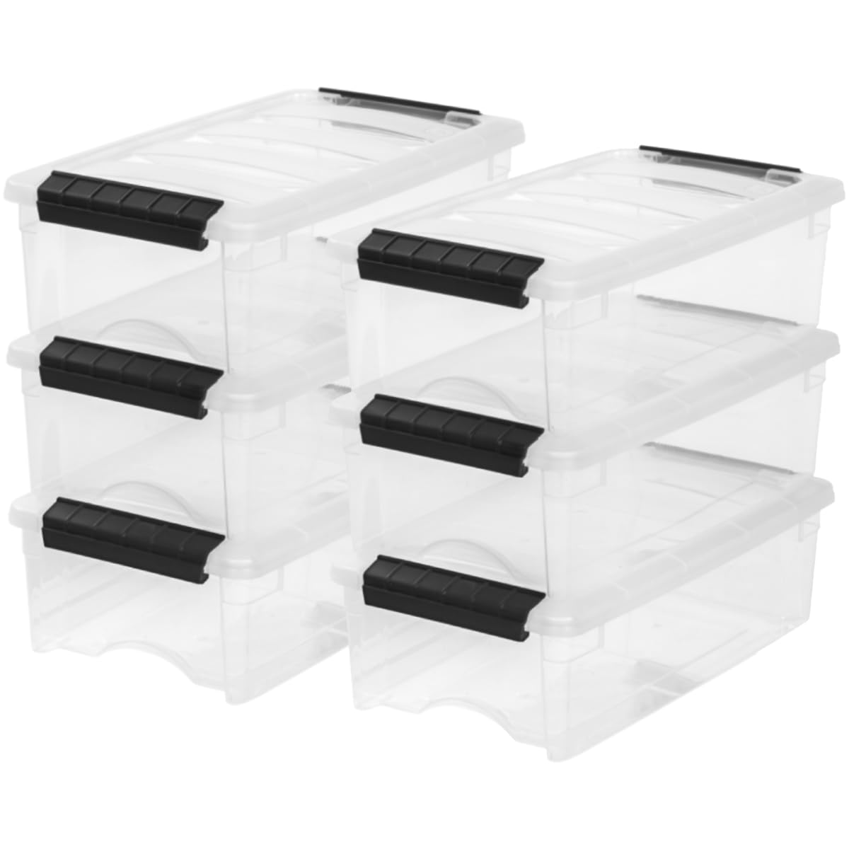 IRIS USA 54 Qt Stackable Plastic Storage Bins with Lids, 6 Pack - BPA-Free, Made in USA - See-Through Organizing Solution, Latches, Durable Nestable Containers, Secure Pull Handle - Clear