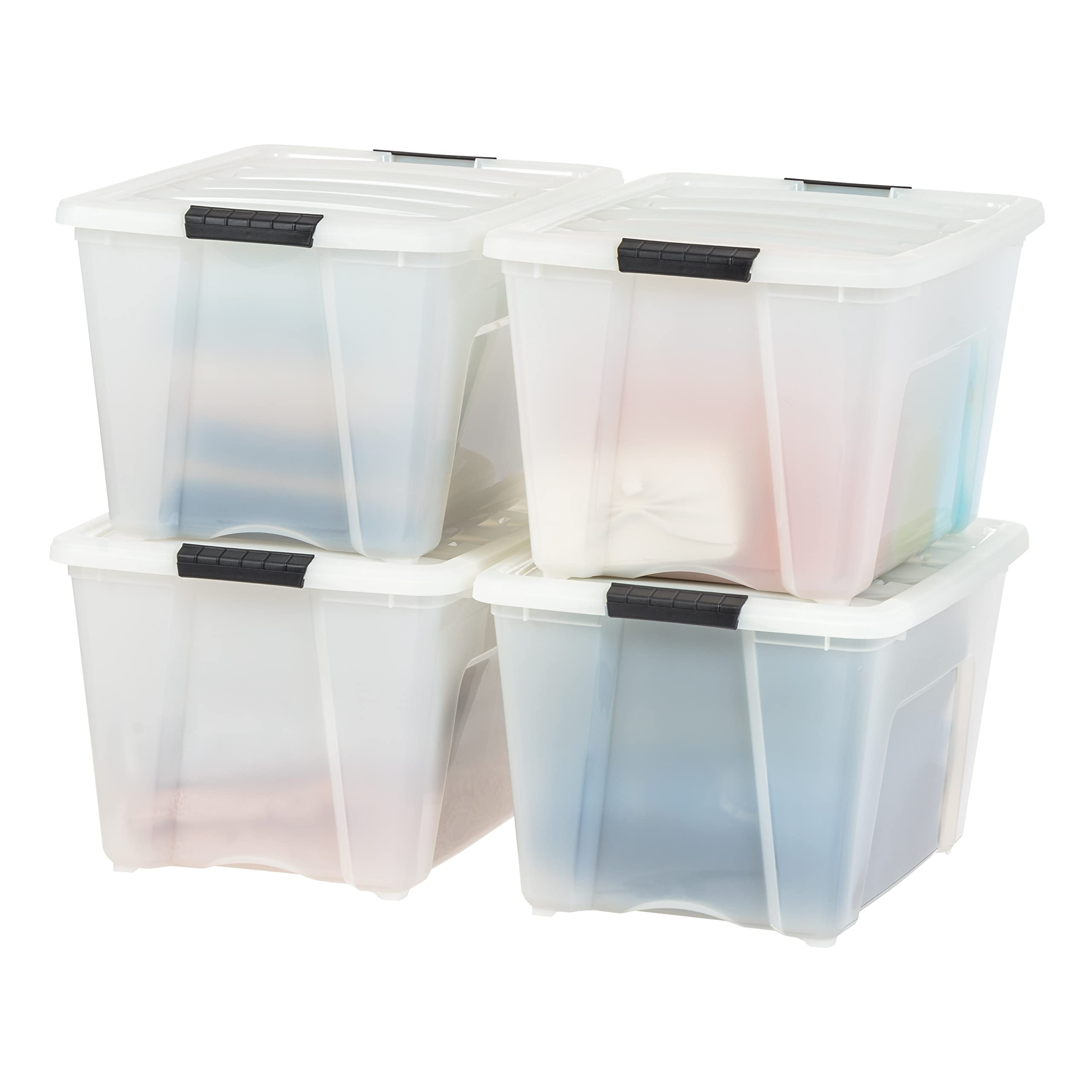 IRIS USA 54 Qt Stackable Plastic Storage Bins with Lids, 6 Pack - BPA-Free, Made in USA - See-Through Organizing Solution, Latches, Durable Nestable Containers, Secure Pull Handle - Clear