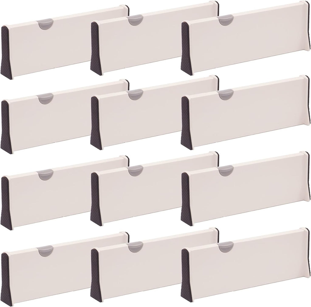 DIOMMELL 12 Pack Adjustable Dresser Drawer Dividers Organizers, Plastic Expandable Drawer Organization Separators for Kitchen, Bedroom, Closet, Bathroom and Office Drawers White 12PCS-Large