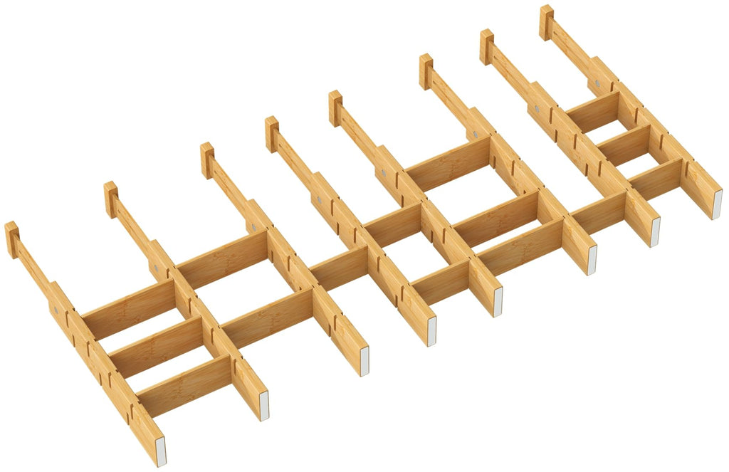 kiplant Bamboo Drawer Dividers - Adjustable Drawer Dividers for Clothes, Kitchen, Closet & Office - 8 Pack with Inserts, 18-22.6 Inches, Non-Slip Silicone Ends