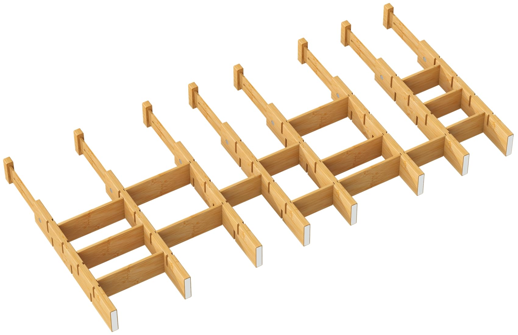 kiplant Bamboo Drawer Dividers - Adjustable Drawer Dividers for Clothes, Kitchen, Closet & Office - 8 Pack with Inserts, 18-22.6 Inches, Non-Slip Silicone Ends