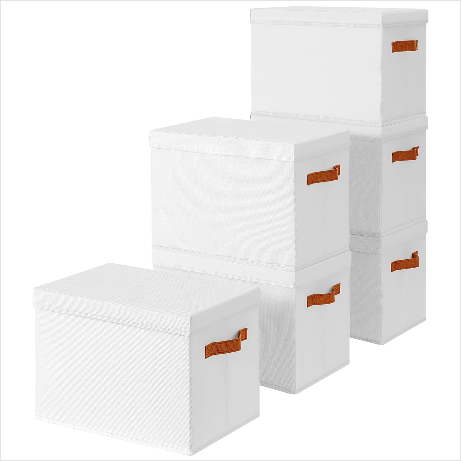 Homsorout Storage Bins with Lids - Fabric Storage Baskets for Shelves, 6 Pack Foldable Decorative Boxes with Handles, Stackable Organizer Bins for Home, Nursery, Dorm, Beige