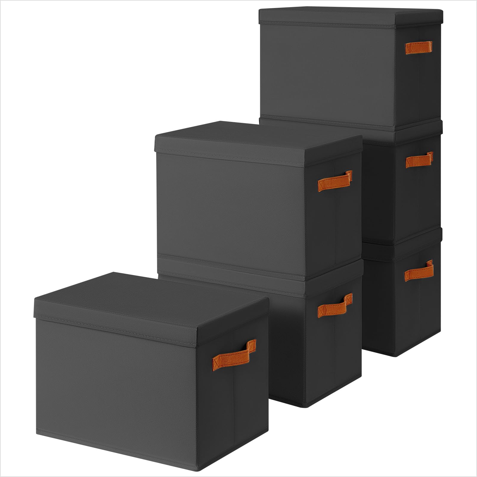 Homsorout Storage Bins with Lids - Fabric Storage Baskets for Shelves, 6 Pack Foldable Decorative Boxes with Handles, Stackable Organizer Bins for Home, Nursery, Dorm, Beige