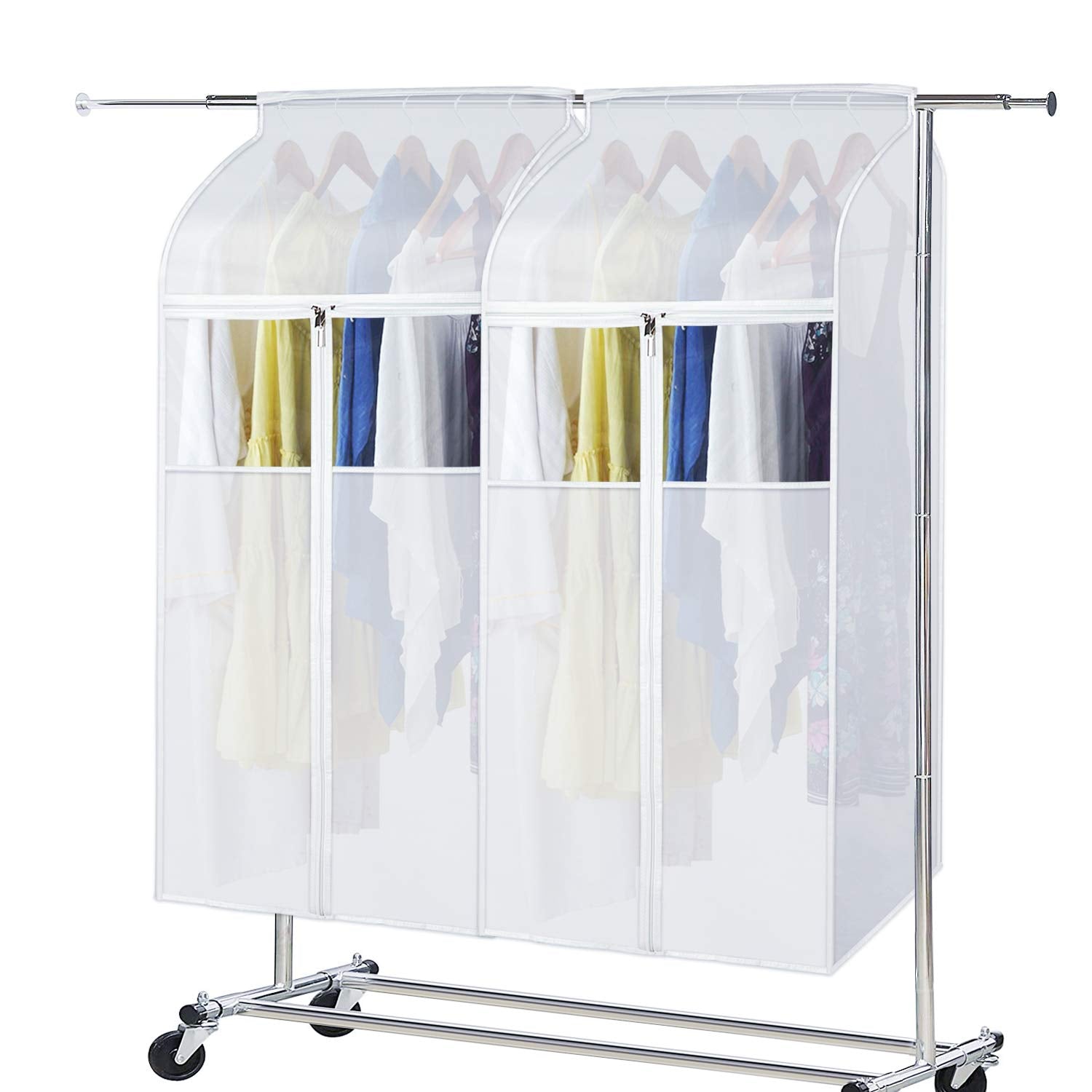 Zilink Clear Garment Bags for Hanging Clothes 54" Large Hanging Garment Bag for Closet Storage with Clear Window Space Saving Garment Storage Bags for Suits, Coats, Dresses, 2-Pack