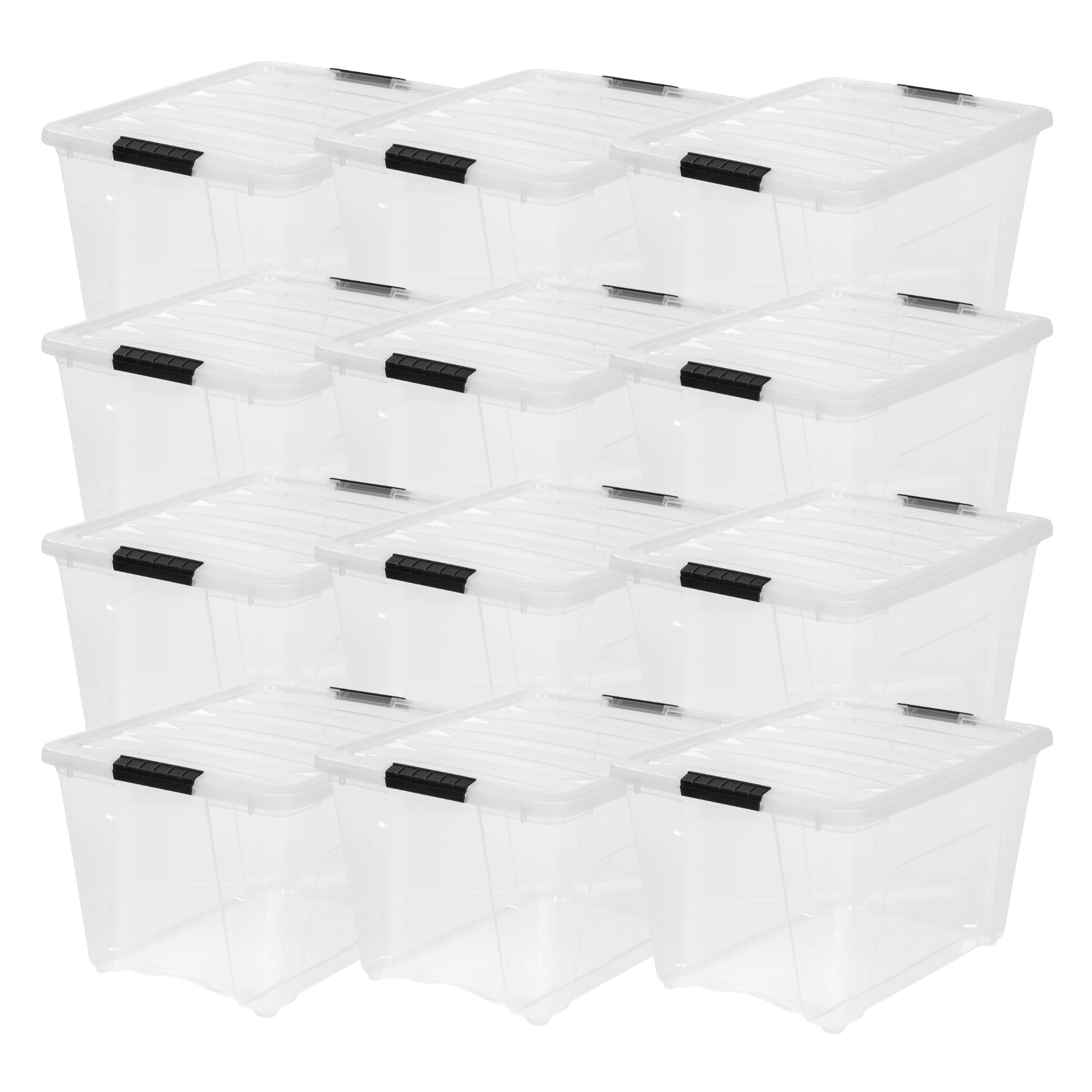 IRIS USA 54 Qt Stackable Plastic Storage Bins with Lids, 6 Pack - BPA-Free, Made in USA - See-Through Organizing Solution, Latches, Durable Nestable Containers, Secure Pull Handle - Clear