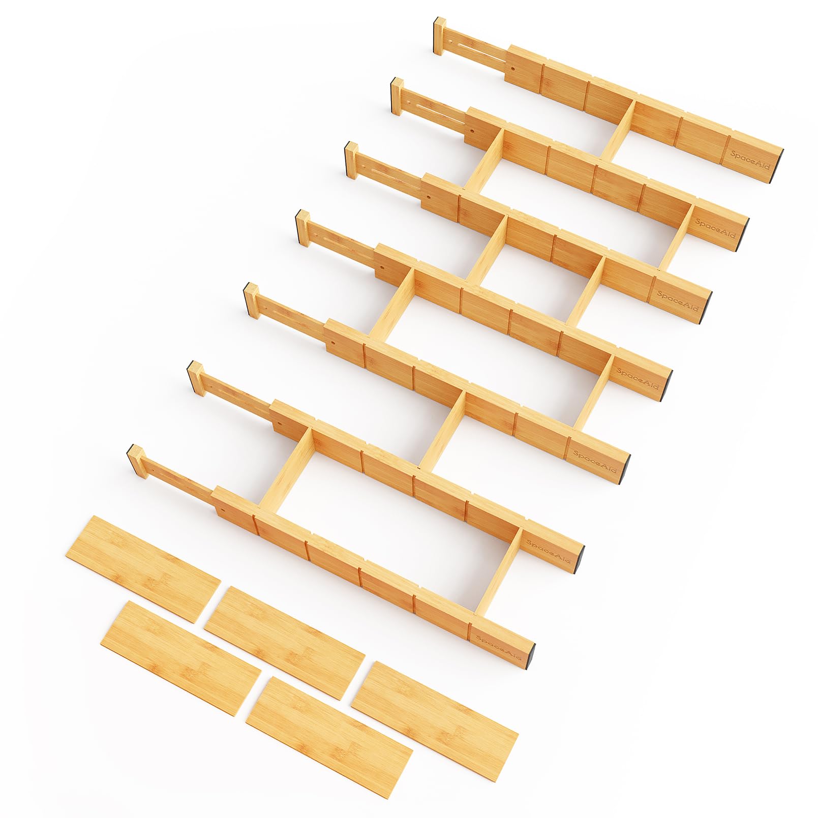 SpaceAid Bamboo Drawer Dividers with Inserts and Labels, Kitchen Adjustable Drawer Organizers, Expandable Organization for Home, Office, Dressers, 4 Dividers with 9 Inserts (17"-22" Black)