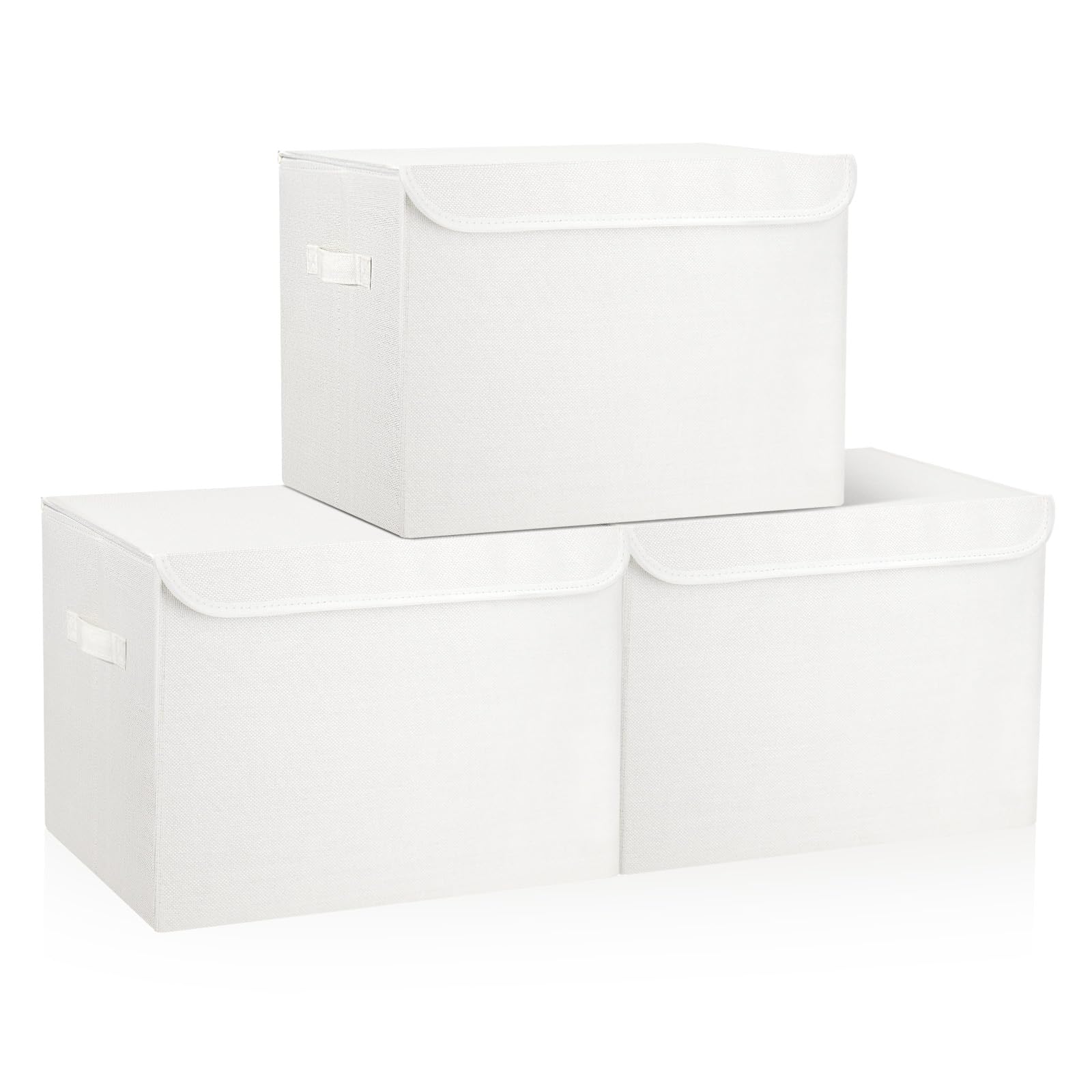 Bagnizer Large 17" 42 Quarts Collapsible Stackable Storage Bins with Lids [3-Pack] Foldable Fabric Linen Storage Boxes Cube, Closet Organizer Baskets with Label for Home (16.7 x 12 x 12, Gray)