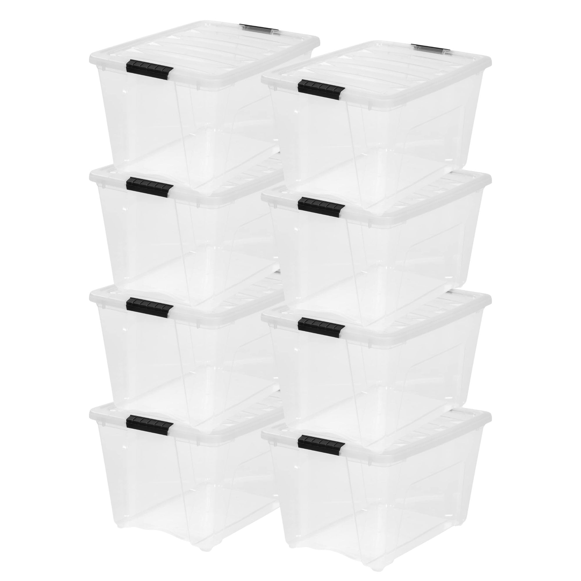 IRIS USA 54 Qt Stackable Plastic Storage Bins with Lids, 6 Pack - BPA-Free, Made in USA - See-Through Organizing Solution, Latches, Durable Nestable Containers, Secure Pull Handle - Clear