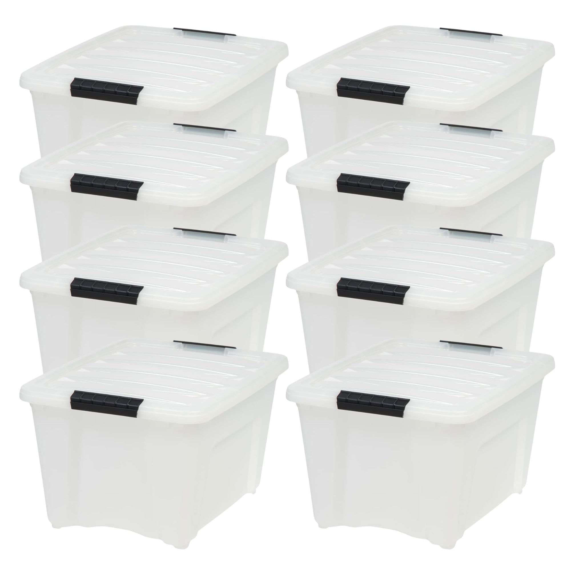 IRIS USA 54 Qt Stackable Plastic Storage Bins with Lids, 6 Pack - BPA-Free, Made in USA - See-Through Organizing Solution, Latches, Durable Nestable Containers, Secure Pull Handle - Clear