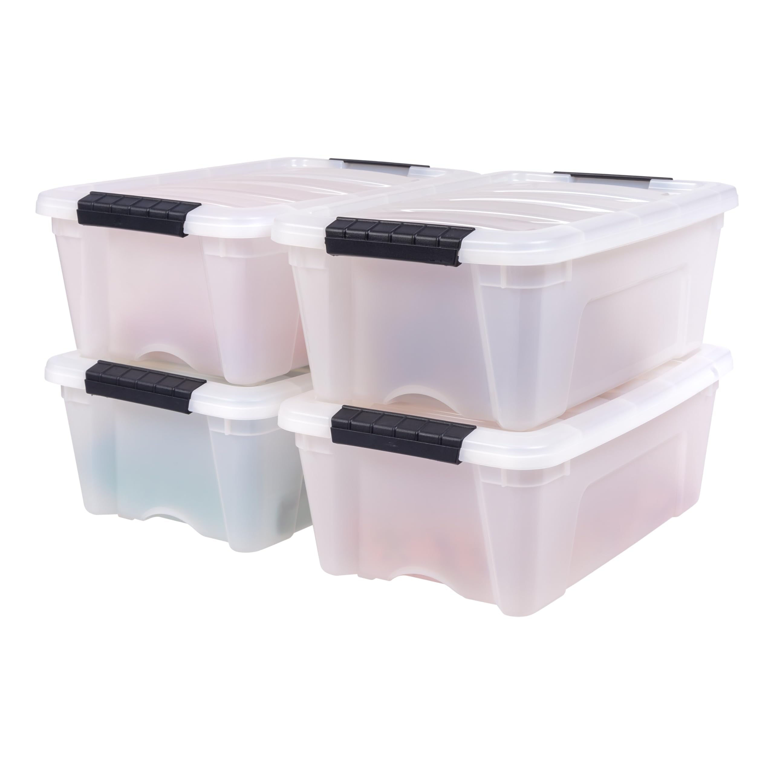 IRIS USA 54 Qt Stackable Plastic Storage Bins with Lids, 6 Pack - BPA-Free, Made in USA - See-Through Organizing Solution, Latches, Durable Nestable Containers, Secure Pull Handle - Clear