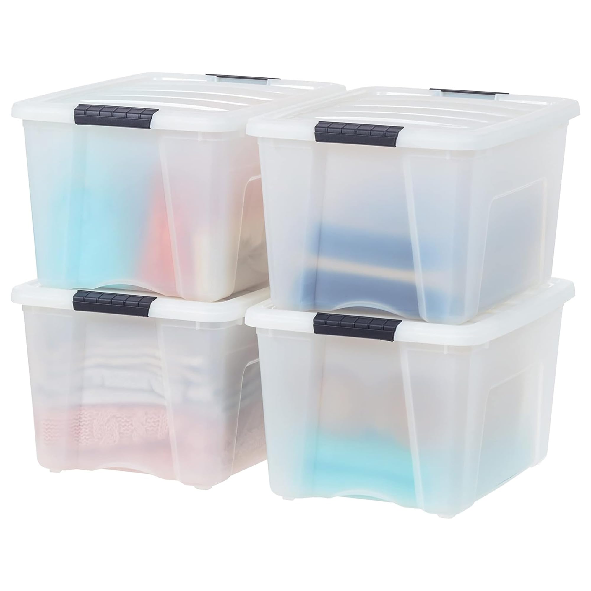 IRIS USA 54 Qt Stackable Plastic Storage Bins with Lids, 6 Pack - BPA-Free, Made in USA - See-Through Organizing Solution, Latches, Durable Nestable Containers, Secure Pull Handle - Clear