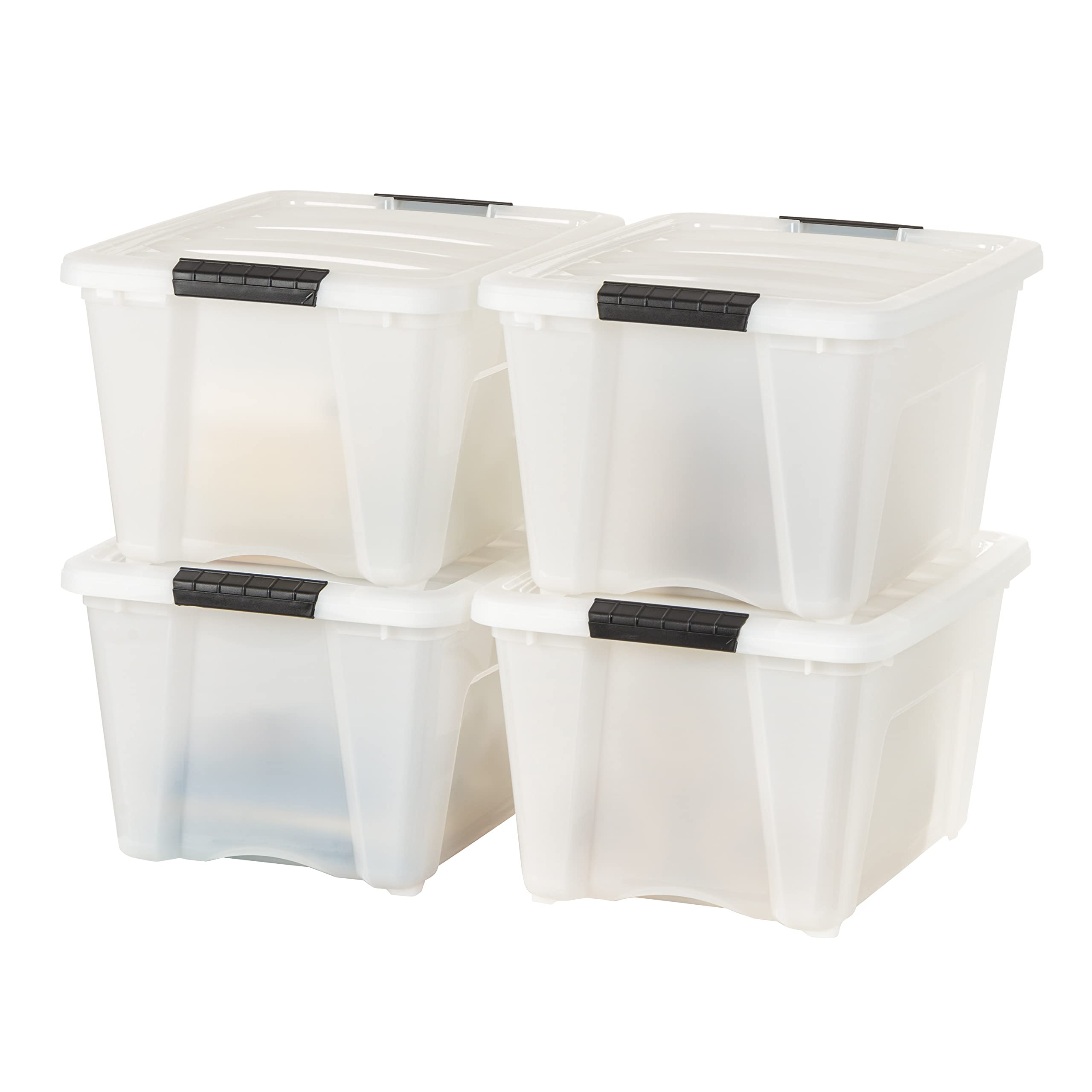 IRIS USA 54 Qt Stackable Plastic Storage Bins with Lids, 6 Pack - BPA-Free, Made in USA - See-Through Organizing Solution, Latches, Durable Nestable Containers, Secure Pull Handle - Clear