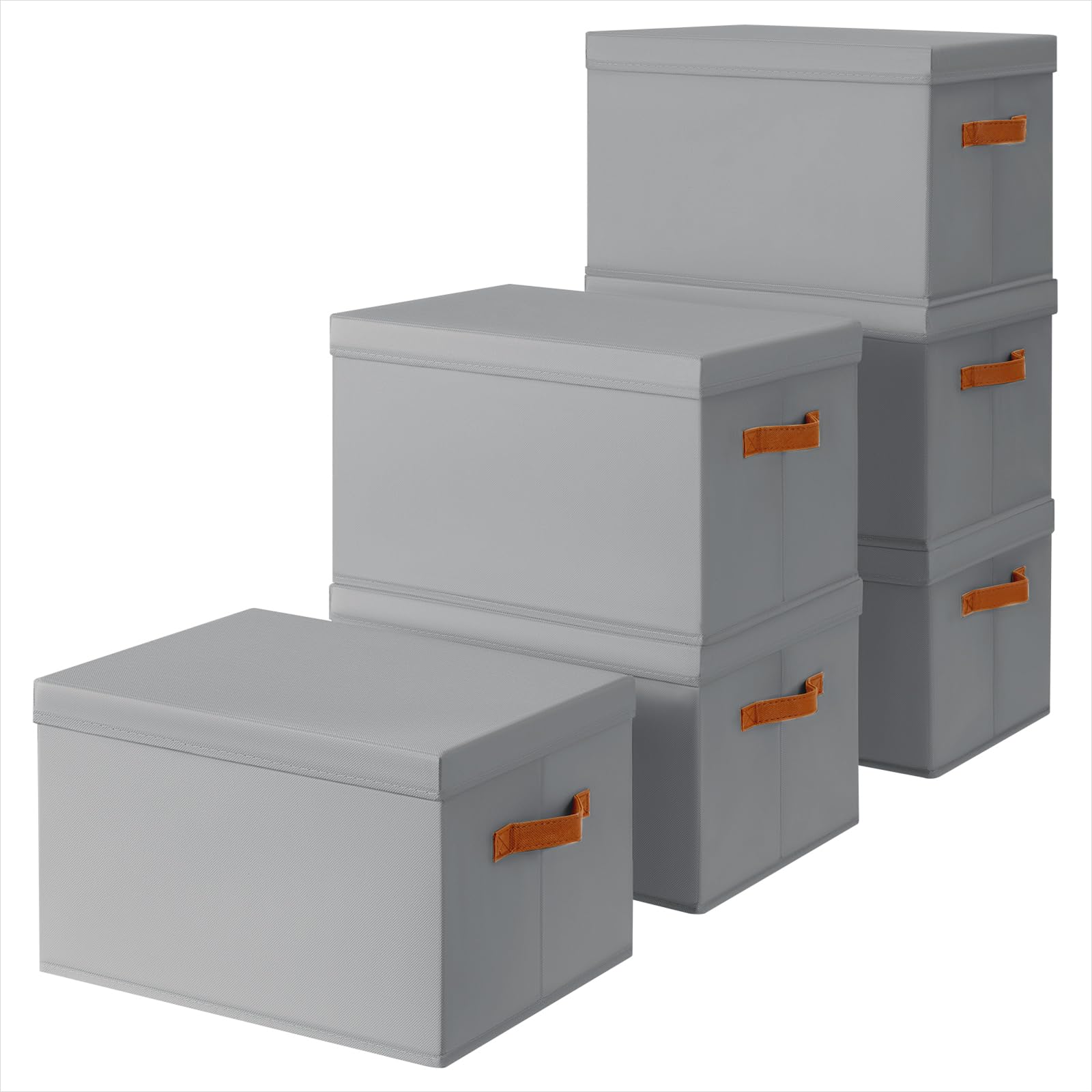 Homsorout Storage Bins with Lids - Fabric Storage Baskets for Shelves, 6 Pack Foldable Decorative Boxes with Handles, Stackable Organizer Bins for Home, Nursery, Dorm, Beige