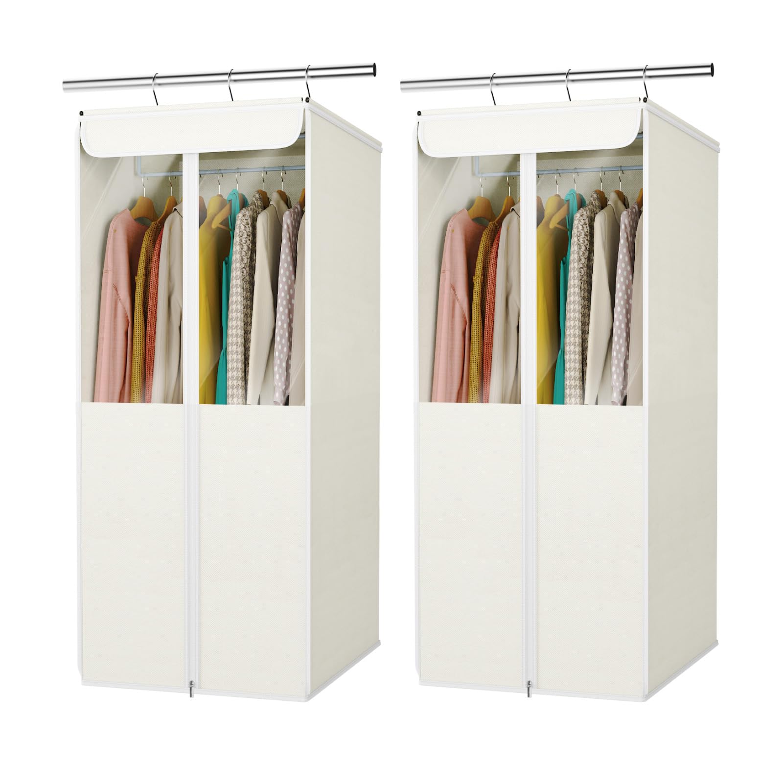 Univivi Garment Bags for Hanging Clothes, 2 Pack Large Clothes Storage Bags Closet Organizer with Clear Window, Premium Hanging Garment Storage Bag for Suits, Coats, Dresses, 54" (Dark Grey)