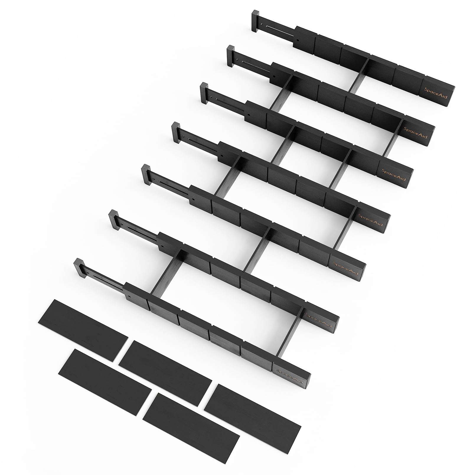 SpaceAid Bamboo Drawer Dividers with Inserts and Labels, Kitchen Adjustable Drawer Organizers, Expandable Organization for Home, Office, Dressers, 4 Dividers with 9 Inserts (17"-22" Black)