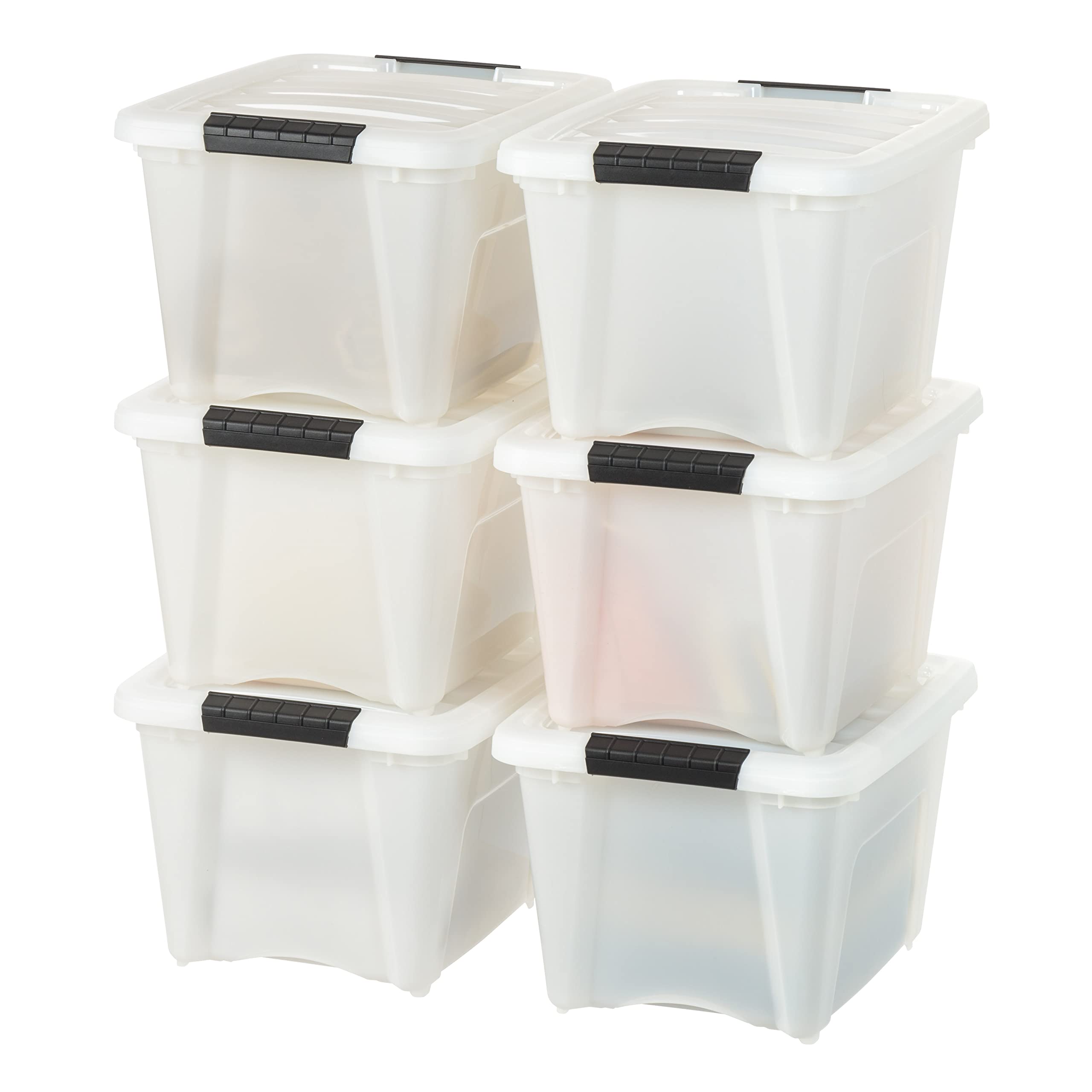 IRIS USA 54 Qt Stackable Plastic Storage Bins with Lids, 6 Pack - BPA-Free, Made in USA - See-Through Organizing Solution, Latches, Durable Nestable Containers, Secure Pull Handle - Clear