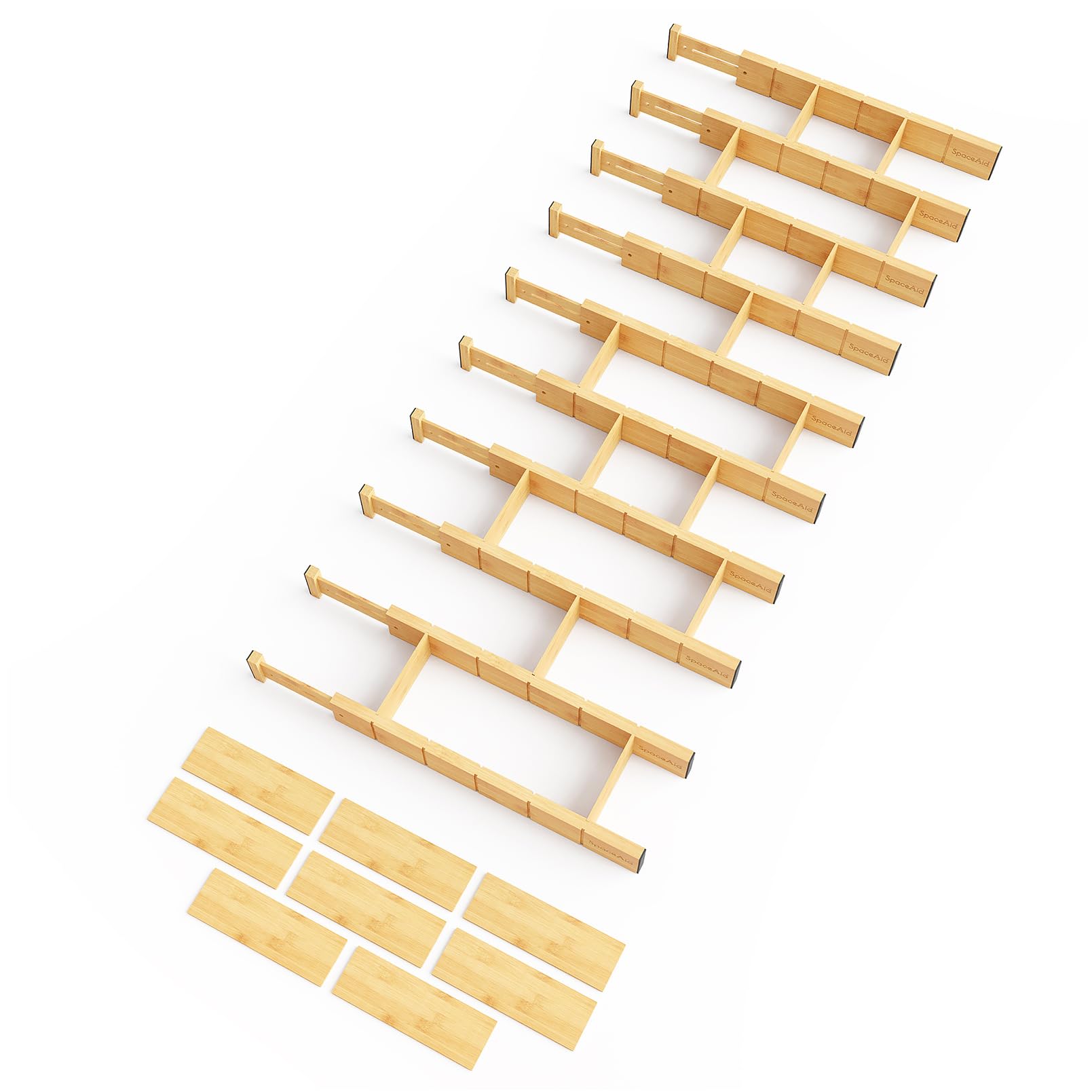 SpaceAid Bamboo Drawer Dividers with Inserts and Labels, Kitchen Adjustable Drawer Organizers, Expandable Organization for Home, Office, Dressers, 4 Dividers with 9 Inserts (17"-22" Black)