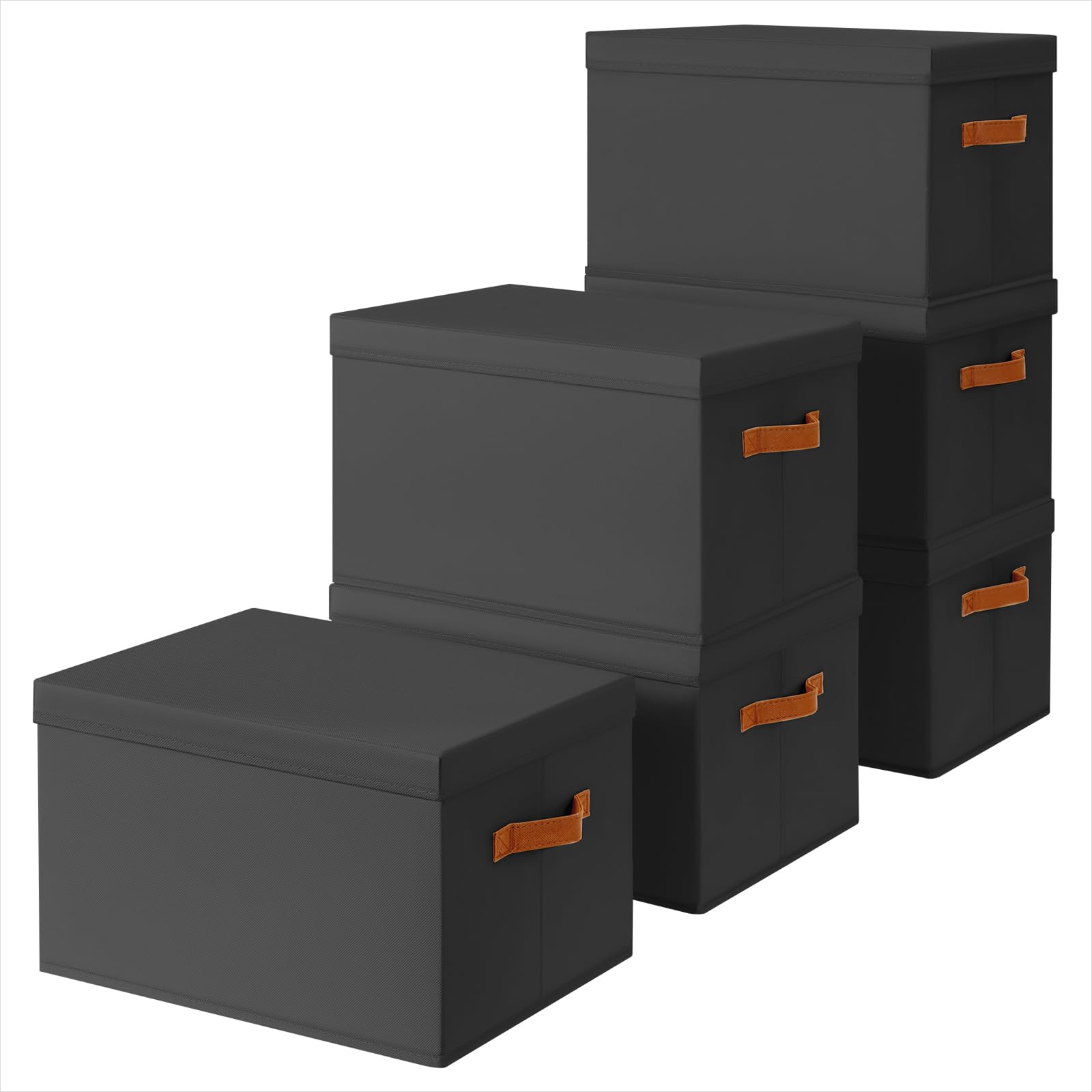 Homsorout Storage Bins with Lids - Fabric Storage Baskets for Shelves, 6 Pack Foldable Decorative Boxes with Handles, Stackable Organizer Bins for Home, Nursery, Dorm, Beige