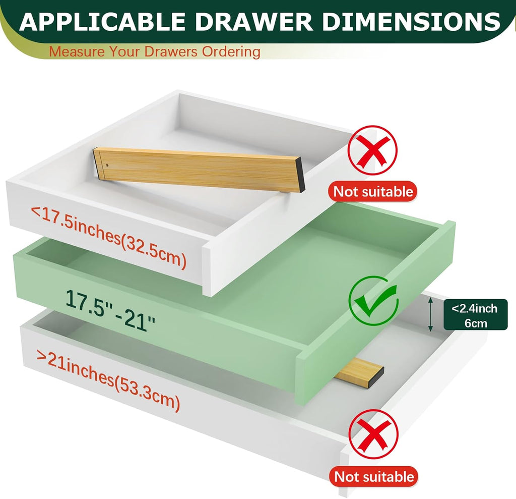 Lzerking Kitchen Drawer Dividers 6 Pack, 17-22" Adjustable Bamboo Drawer Organizers Large, Spring Loaded, Expandable Utensil Organizer, Works in Kitchen, Dresser, Closet, Bathroom, Bedroom