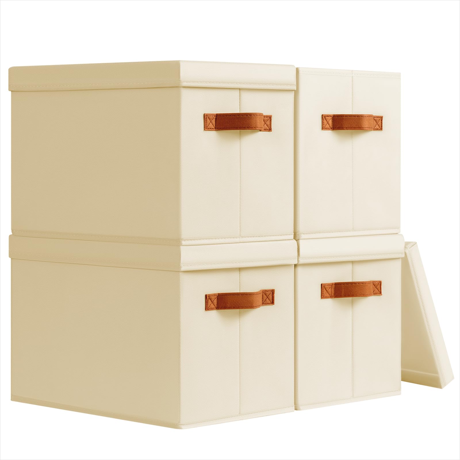 Homsorout Storage Bins with Lids - Fabric Storage Baskets for Shelves, 6 Pack Foldable Decorative Boxes with Handles, Stackable Organizer Bins for Home, Nursery, Dorm, Beige
