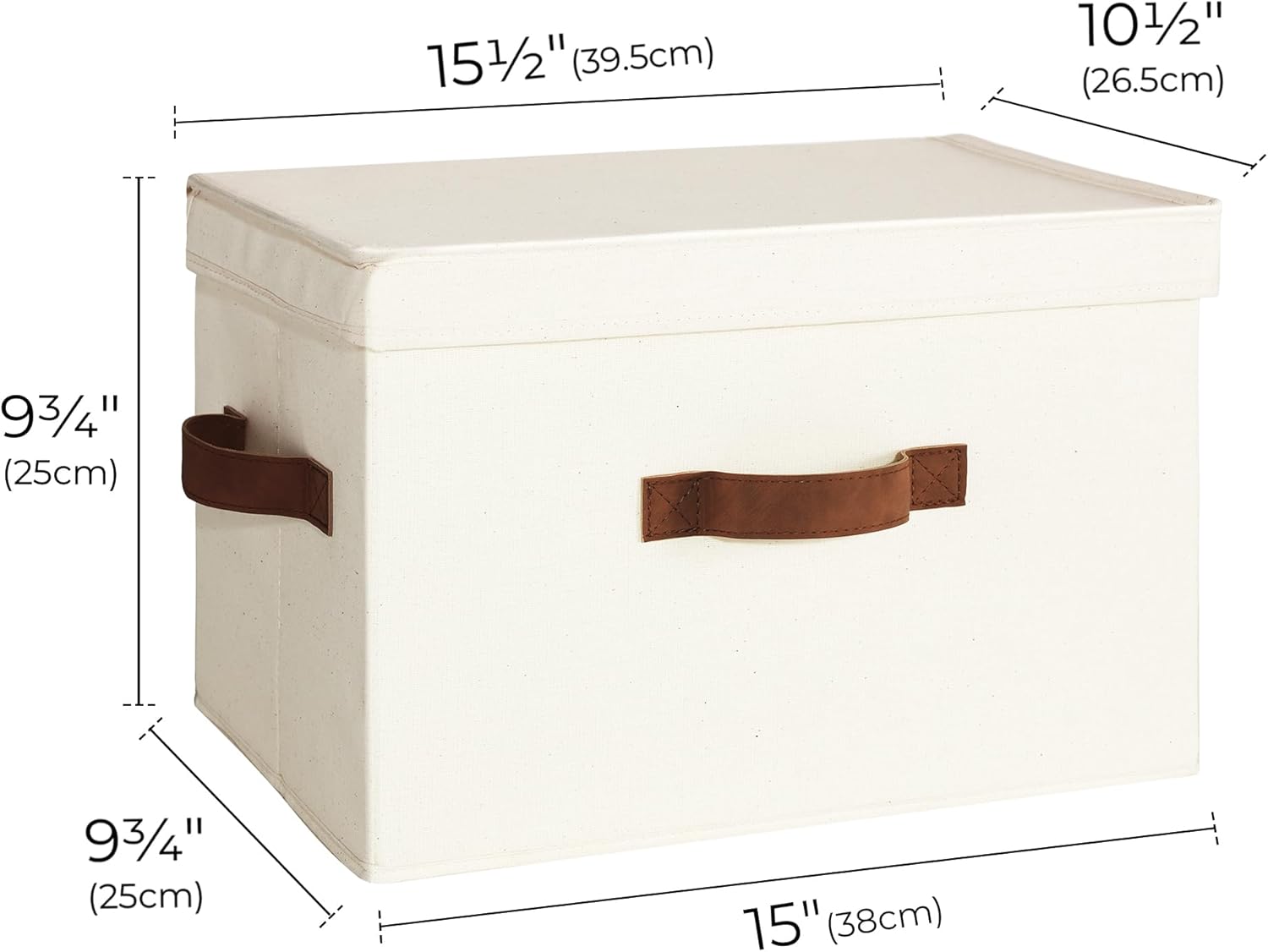 StorageWorks Fabric Storage Bins with Lid, Decorative Storage Boxes for Shelves, Stackable Closet Organizer Basket with Handles, Large, Ivory White, 2-Pack