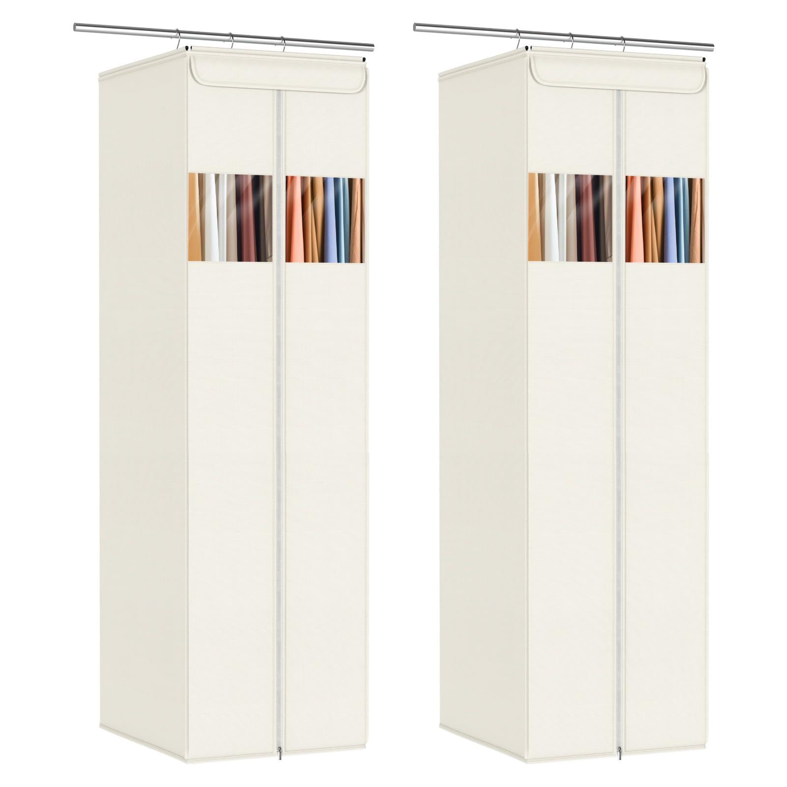 Zilink Clear Garment Bags for Hanging Clothes 54" Large Hanging Garment Bag for Closet Storage with Clear Window Space Saving Garment Storage Bags for Suits, Coats, Dresses, 2-Pack