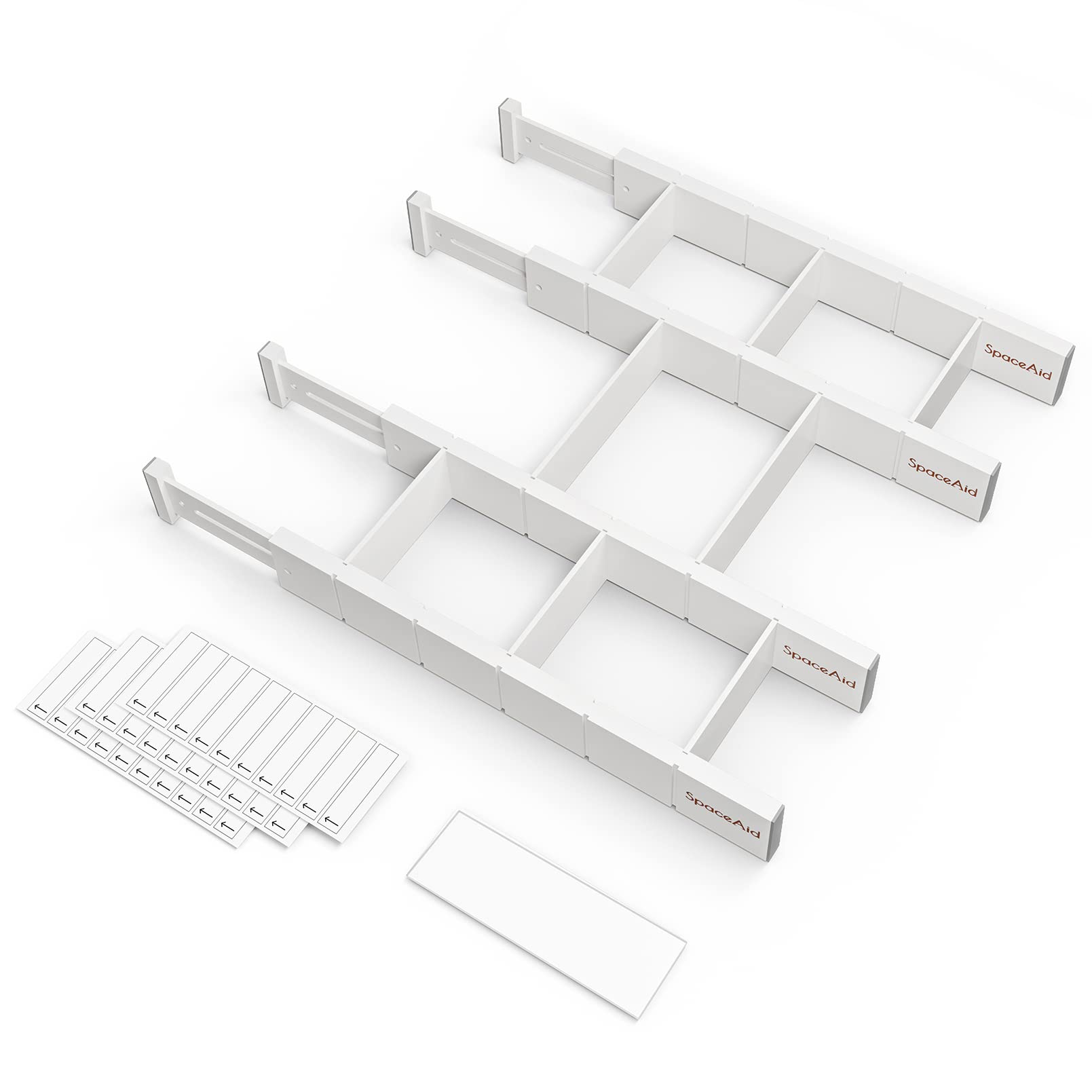 SpaceAid Bamboo Drawer Dividers with Inserts and Labels, Kitchen Adjustable Drawer Organizers, Expandable Organization for Home, Office, Dressers, 4 Dividers with 9 Inserts (17"-22" Black)