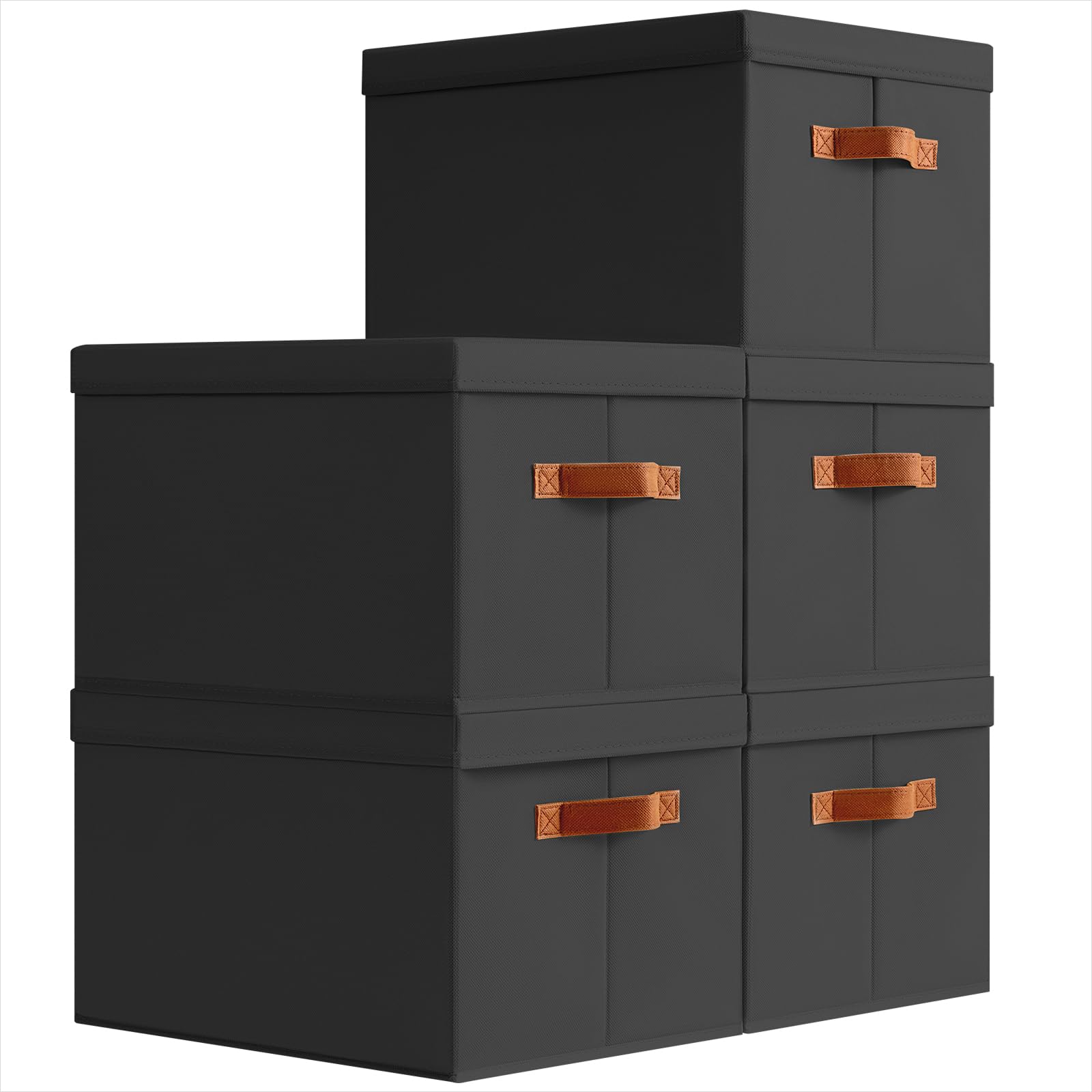 Homsorout Storage Bins with Lids - Fabric Storage Baskets for Shelves, 6 Pack Foldable Decorative Boxes with Handles, Stackable Organizer Bins for Home, Nursery, Dorm, Beige