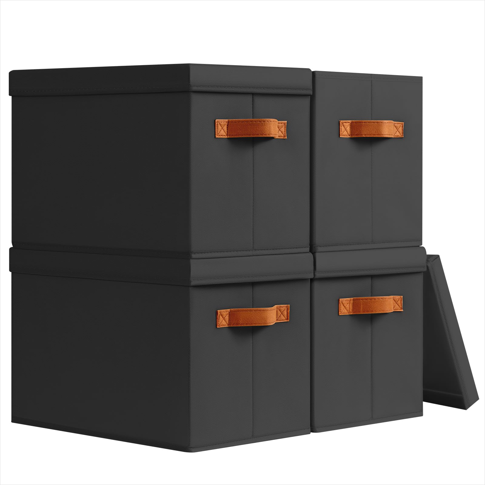 Homsorout Storage Bins with Lids - Fabric Storage Baskets for Shelves, 6 Pack Foldable Decorative Boxes with Handles, Stackable Organizer Bins for Home, Nursery, Dorm, Beige