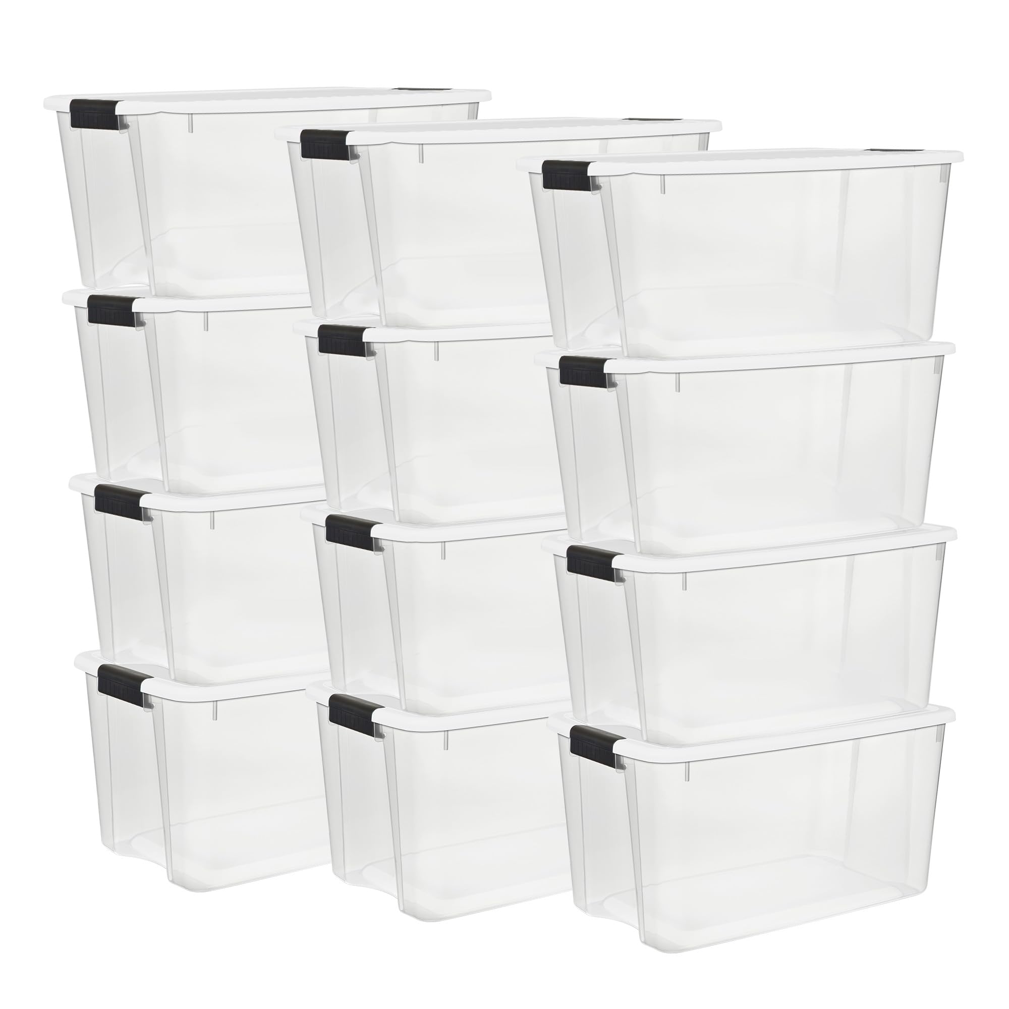 Sterilite 4 Pack Ultra Latching Box, Storage Bins with Lids, Clear Plastic, 70 Quart - Heavy-Duty Organizing Containers for Closet, Bathroom, and Office