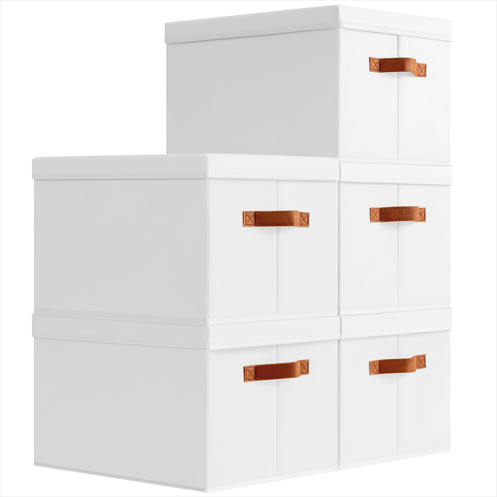 Homsorout Storage Bins with Lids - Fabric Storage Baskets for Shelves, 6 Pack Foldable Decorative Boxes with Handles, Stackable Organizer Bins for Home, Nursery, Dorm, Beige