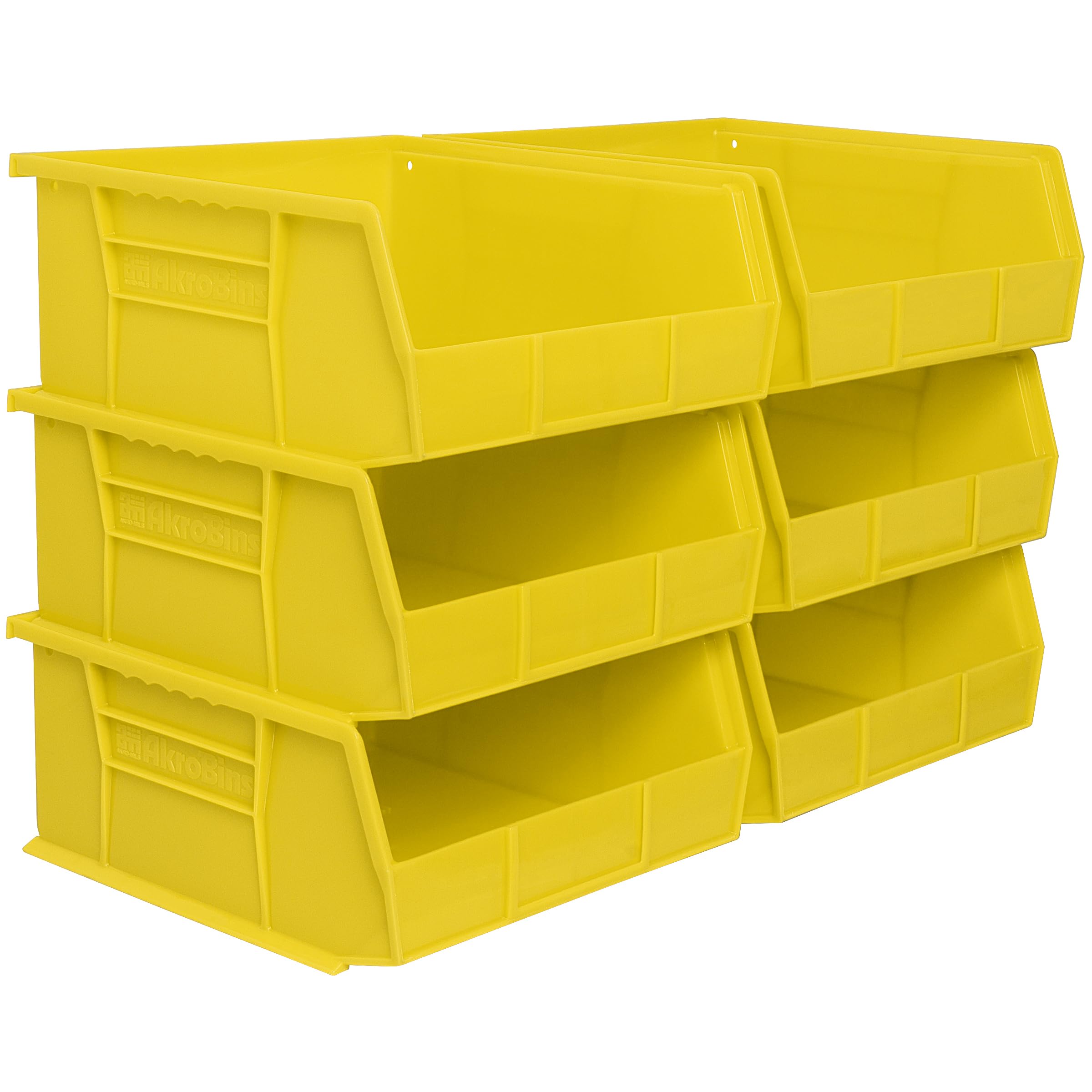 Akro-Mils 30235 AkroBins Plastic Storage Bins, Space-Saving Stackable Bins for Garage, Pantry, Craft Organization, 11" x 11" x 5", Black, 6-Pack
