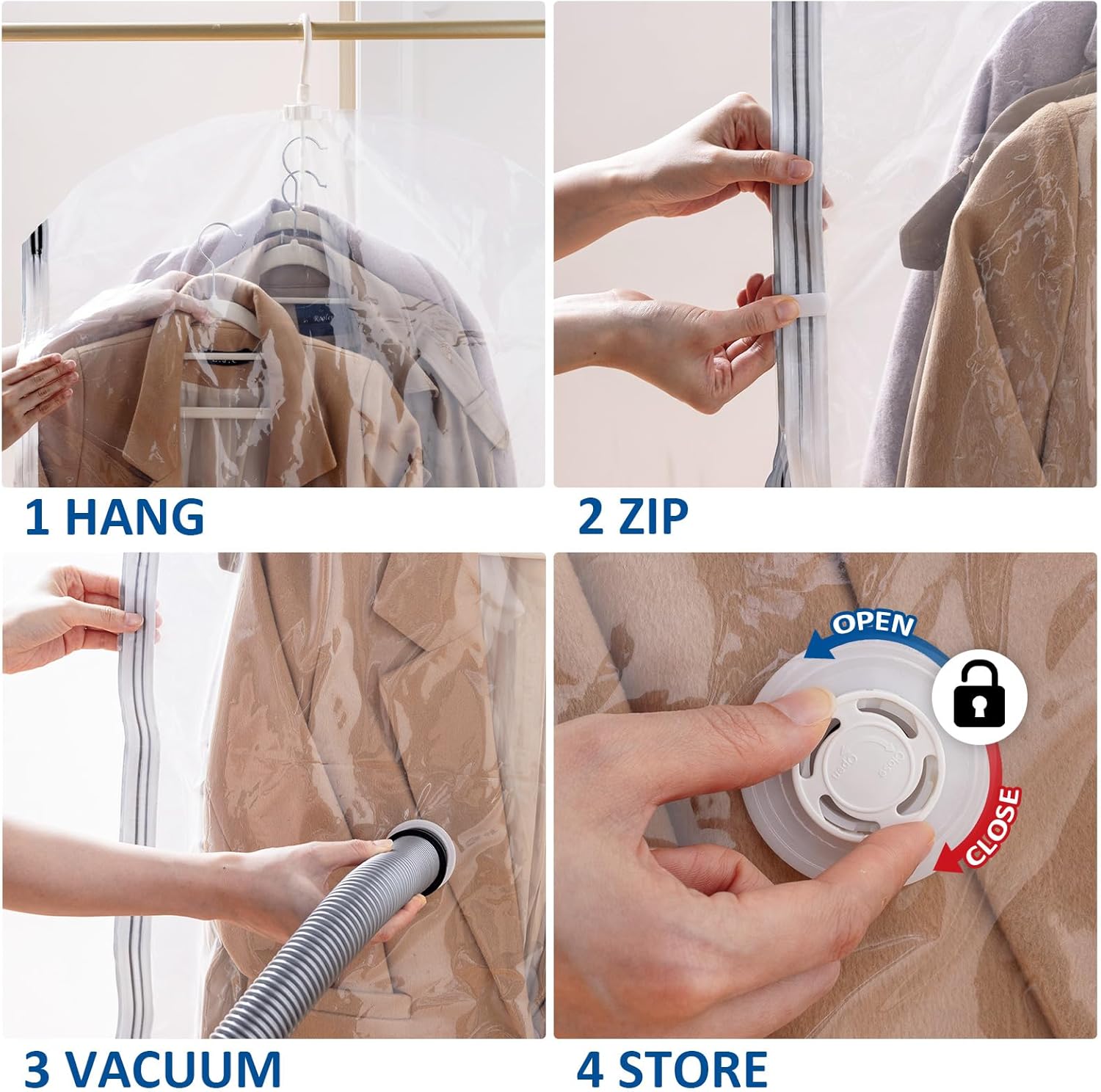 Hanging Vacuum Storage Bags, 6 Pack Large Hanging Vacuum Seal Garment Bags for Clothing, Space Saver for Clothes, Suits, Dresses, Jackets, Clothing Storage for Moving Supplies(53.1x27.6 in)