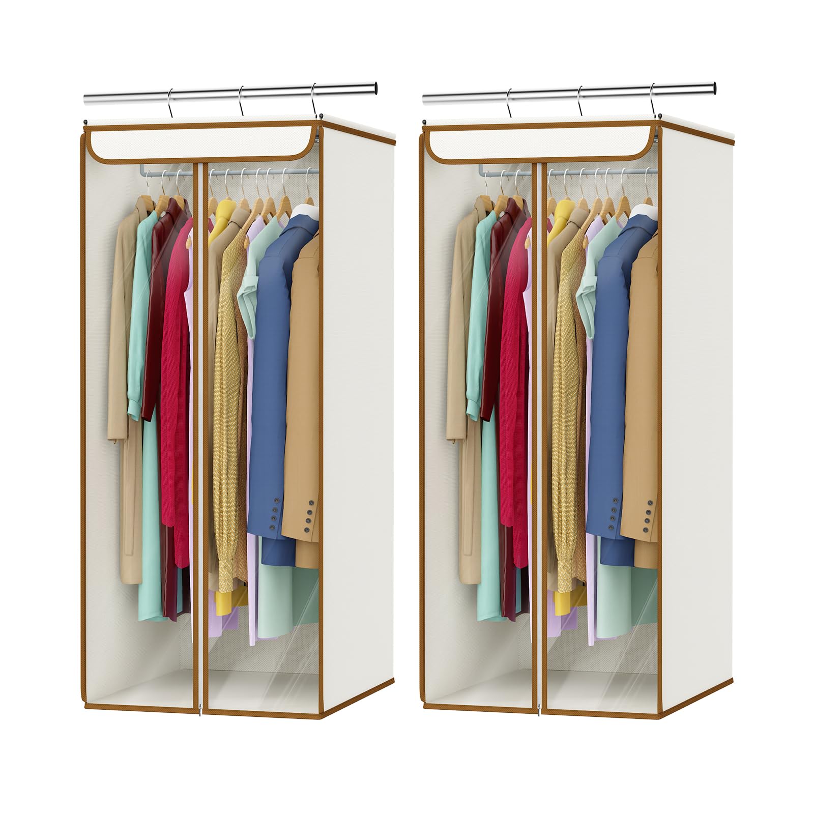 Univivi Garment Bags for Hanging Clothes, Large Clothes Storage Bags Closet Organizer with Clear Window, Premium Hanging Garment Storage Bag for Suits, Coats, Dresses, 54", 2-Pack