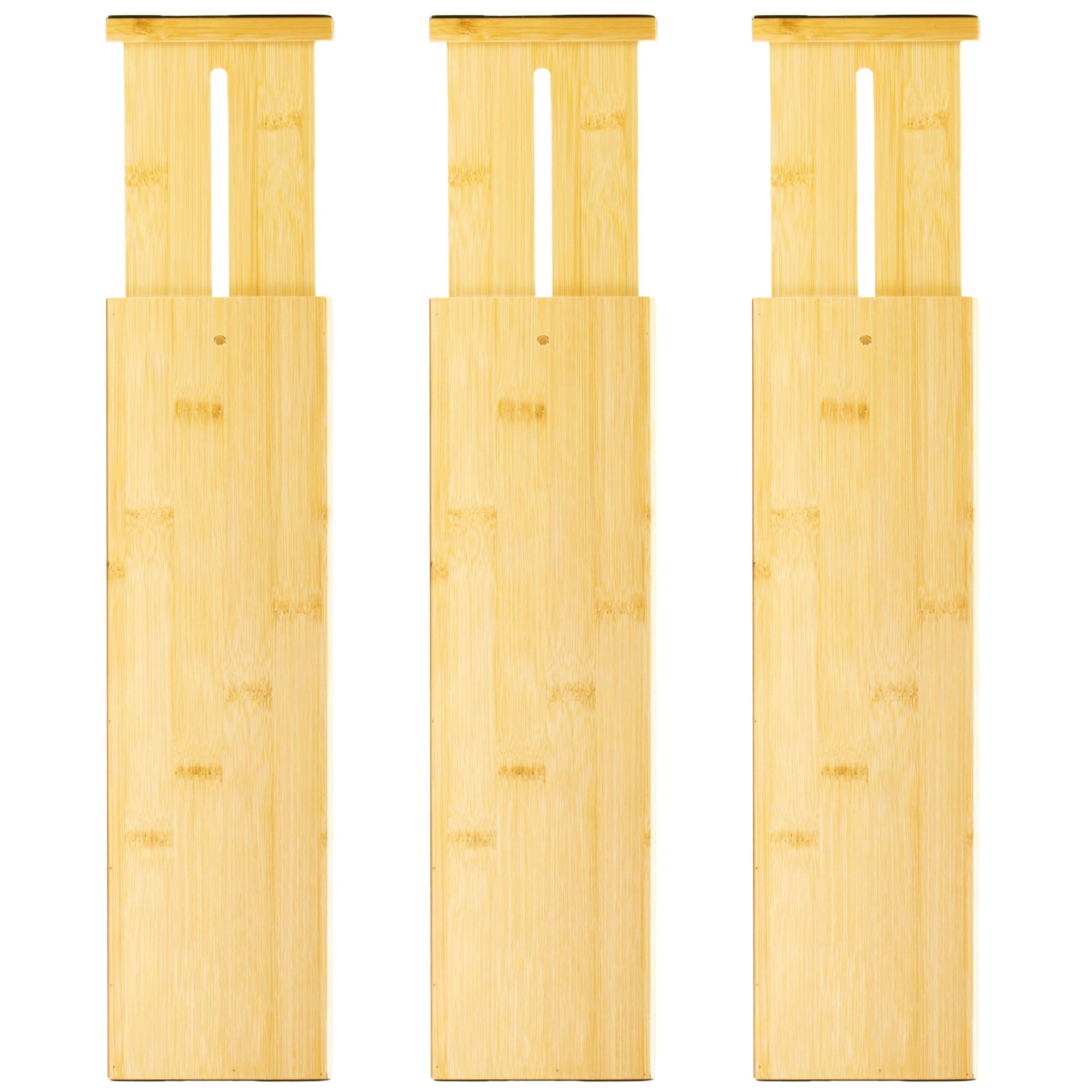 VaeFae Adjustable Bamboo Drawer Dividers, Expandable Drawer Organizer for Kitchen, Bedroom, Bathroom, Dresser and Office, 6-Pack