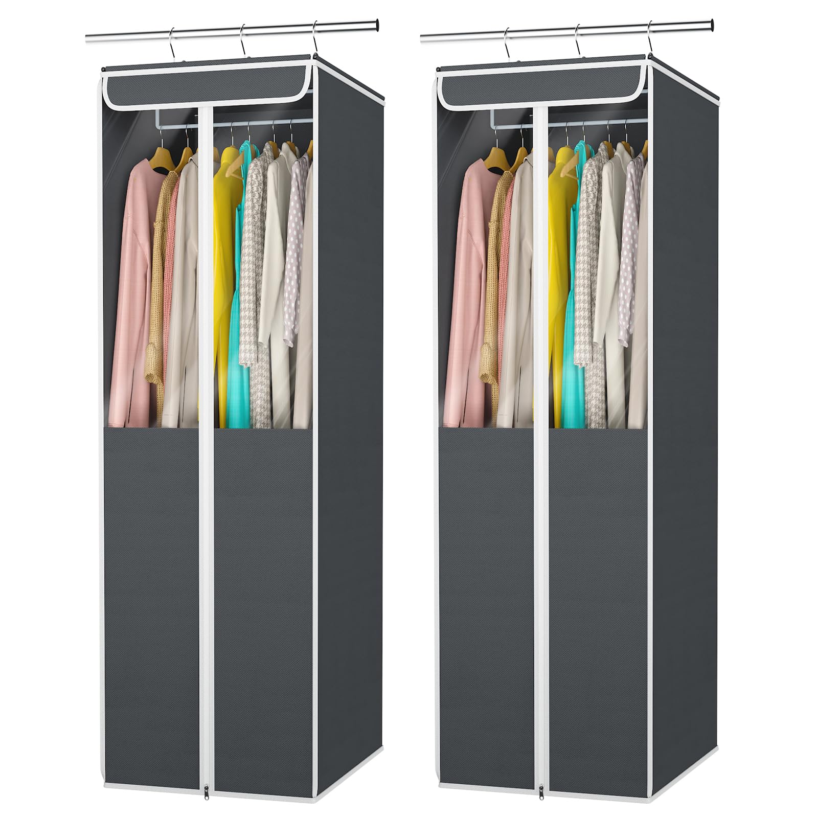 Univivi Garment Bags for Hanging Clothes, 2 Pack Large Clothes Storage Bags Closet Organizer with Clear Window, Premium Hanging Garment Storage Bag for Suits, Coats, Dresses, 54" (Dark Grey)