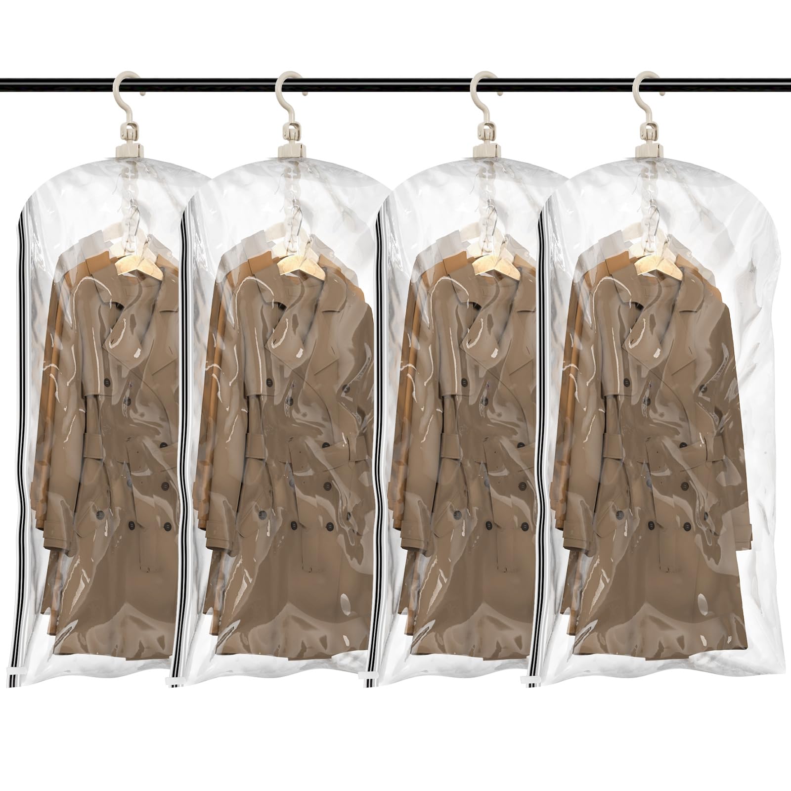 TAILI Hanging Vacuum Sealer Storage Space Saver Bags for Clothes, Suits, Coats or Jackets, 4 Pack Jumbo 53x27.6 Inches, Clear