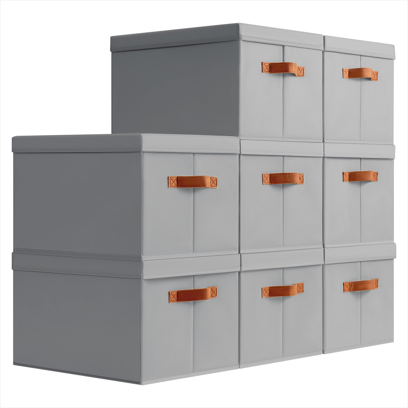 Homsorout Storage Bins with Lids - Fabric Storage Baskets for Shelves, 6 Pack Foldable Decorative Boxes with Handles, Stackable Organizer Bins for Home, Nursery, Dorm, Beige
