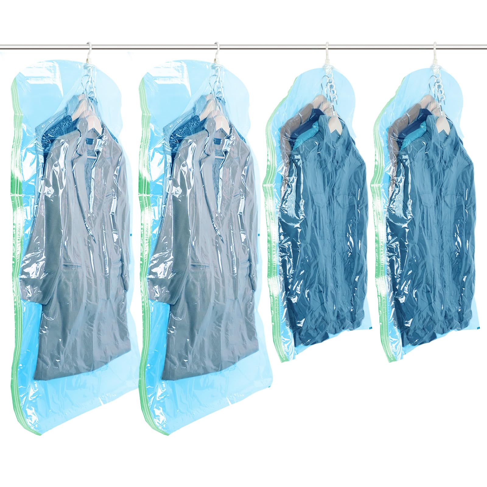 TAILI Hanging Vacuum Storage Sealer Bags Space Saver Bag for Clothing, Suits and Jackets, Closet Organizers, Travel, Set of 4 (2 Long, 2 Short), Clear