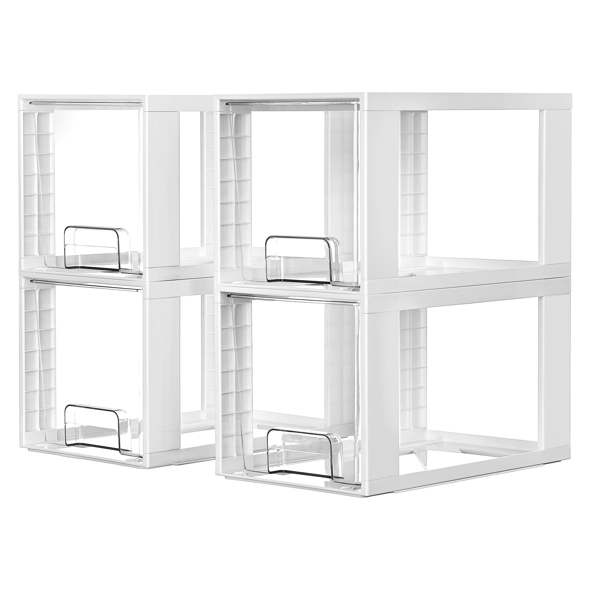 Vtopmart 4 Pack Large Stackable Storage Drawers,Easily Assemble Acrylic Bathroom Closet Undersink Organizers and Storage,Plastic Bins for Kitchen Cabinets,Pantry,Makeup,Medicine Organization