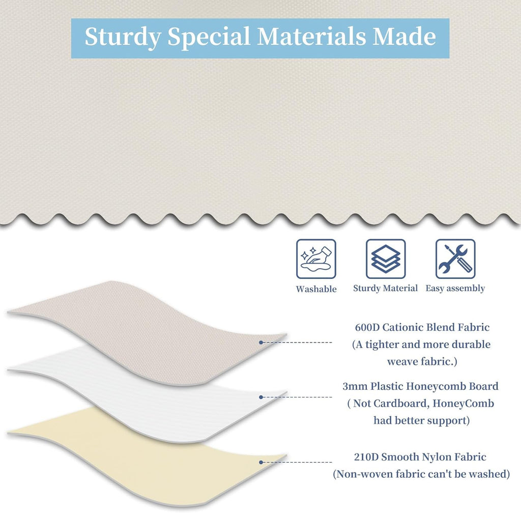 AMJ Fabric Storage Bin with Lid – Foldable for Clothes, Blankets – Beige Storage Box – Wardrobe-Optimized & Breathable (Set of 3)