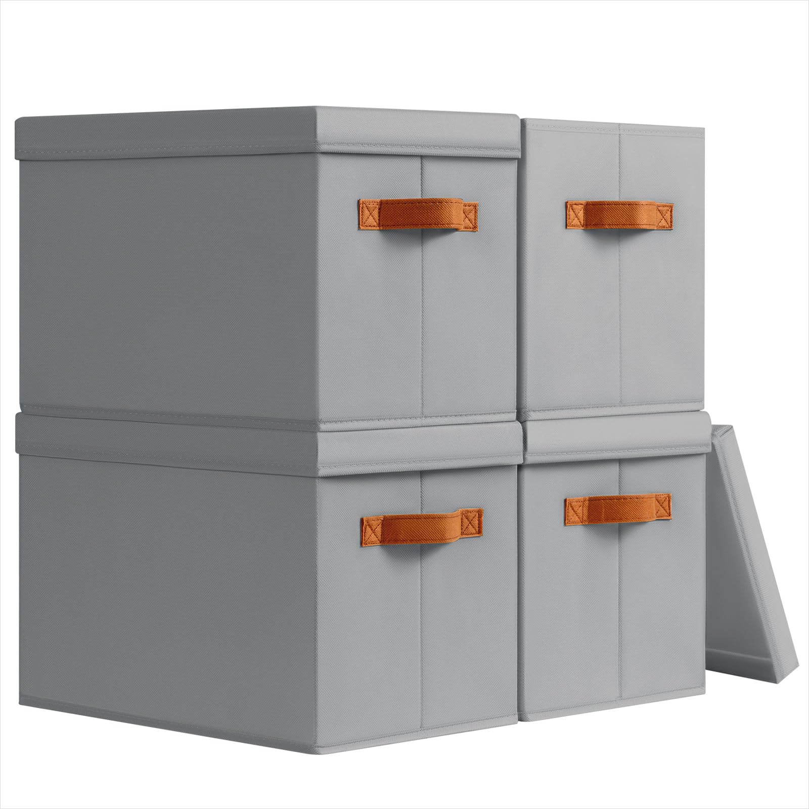 Homsorout Storage Bins with Lids - Fabric Storage Baskets for Shelves, 6 Pack Foldable Decorative Boxes with Handles, Stackable Organizer Bins for Home, Nursery, Dorm, Beige
