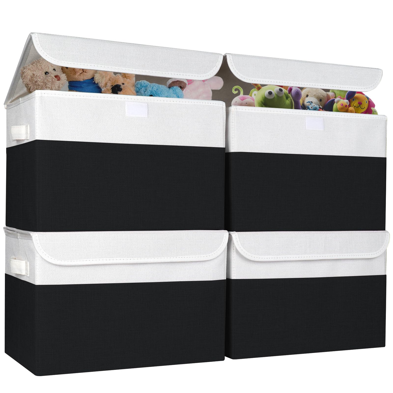 Bagnizer Large 17" 42 Quarts Collapsible Stackable Storage Bins with Lids [3-Pack] Foldable Fabric Linen Storage Boxes Cube, Closet Organizer Baskets with Label for Home (16.7 x 12 x 12, Gray)
