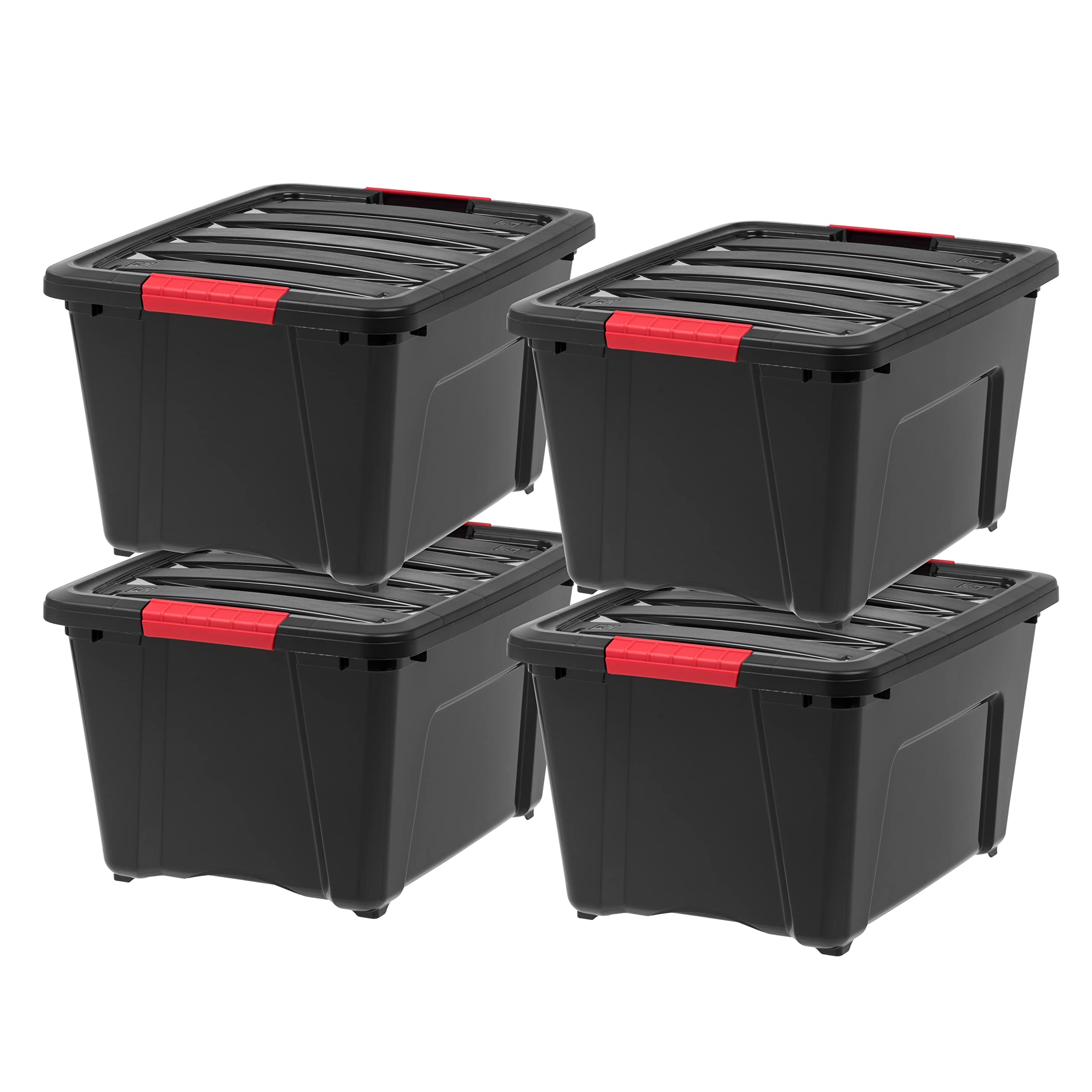IRIS USA 54 Qt Stackable Plastic Storage Bins with Lids, 6 Pack - BPA-Free, Made in USA - See-Through Organizing Solution, Latches, Durable Nestable Containers, Secure Pull Handle - Clear