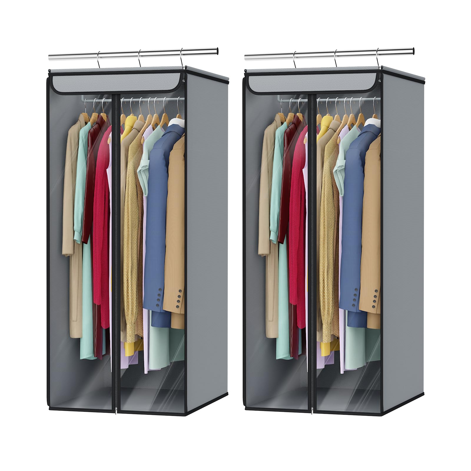 Univivi Garment Bags for Hanging Clothes, Large Clothes Storage Bags Closet Organizer with Clear Window, Premium Hanging Garment Storage Bag for Suits, Coats, Dresses, 54", 2-Pack